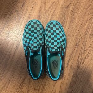 Vans Checkered Slip-On Sneakers - Black and Teal